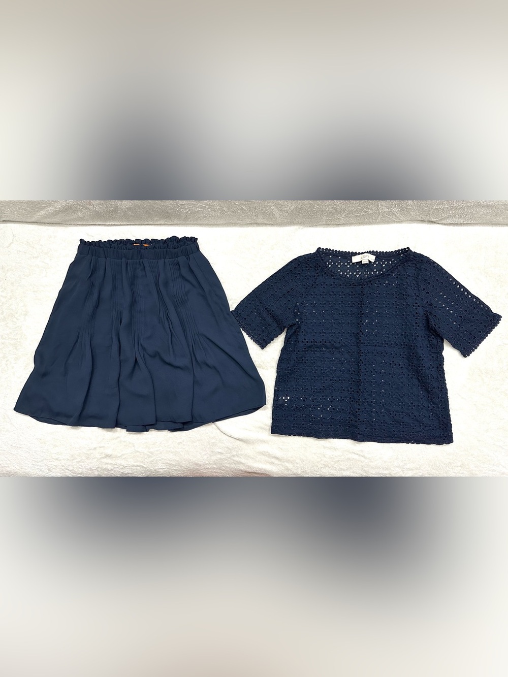Lot Women Navy Blue Top & Skirt Size XS Joe Fresh, LOFT Excellent Condition